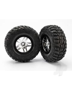 Tyres & wheels, assembled, glued (S1 ultra-soft off-road racing compound) (SCT Split-Spoke satin chrome, black beadlock style wheels, Kumho Tyres, foam inserts) (2) (2WD front)