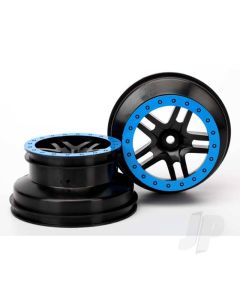 Wheels, SCT Split-Spoke, black, blue beadlock style, dual profile (2.2" outer, 3.0" inner) (4WD f / r, 2WD rear) (2)