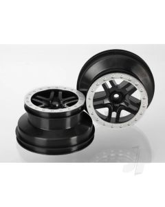Wheels, SCT Split-Spoke, black, satin chrome beadlock style, dual profile (2.2" outer, 3.0" inner) (4WD f / r, 2WD rear) (2)