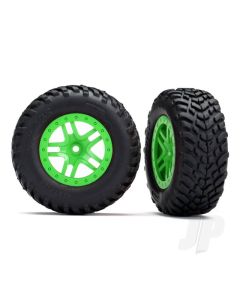Tyres & wheels, assembled, glued (SCT Split-Spoke green wheels, SCT off-road racing Tyres, foam inserts) (2) (4WD f / r, 2WD rear) (TSM rated)