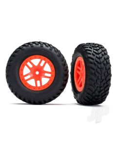 Tyres & wheels, assembled, glued (SCT Split-Spoke orange wheels, SCT off-road racing Tyres, foam inserts) (2) (4WD f / r, 2WD rear) (TSM rated)