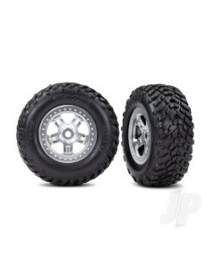 Tyres & wheels, assembled, glued (SCT, satin chrome, beadlock style wheels, dual profile (2.2" outer, 3.0" inner), SCT off-road racing Tyres, foam inserts) (2)