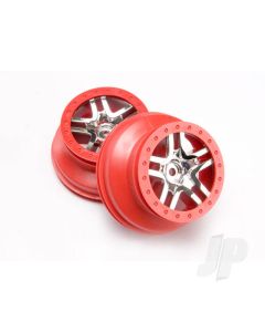 Wheels, SCT Split-Spoke, chrome, red beadlock style, dual profile (2.2" outer, 3.0" inner) (4WD front / rear, 2WD rear) (2)