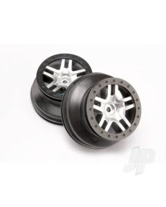 Wheels, SCT Split-Spoke, satin chrome, black beadlock style, dual profile (2.2" outer, 3.0" inner) (4WD front / rear, 2WD rear only) (2)
