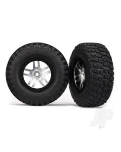 Tyres & wheels, assembled, glued (S1 ultra-soft off-road racing compound) (SCT Split-Spoke satin chrome, black beadlock style wheels, BFG Mud-Terrain Tyres, foam inserts) (2) (4WD front / rear, 2WD rear only)