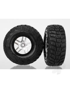 Tyres & wheels, assembled, glued (S1 ultra-soft off-road racing compound) (SCT Split-Spoke satin chrome, black beadlock style wheels, Kumho Tyres, foam inserts) (2) (4WD front / rear, 2WD rear only)