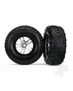 Tyres & wheels, assembled, glued (S1 compound) (SCT Split-Spoke satin chrome, black beadlock style wheels, dual profile (2.2" outer, 3.0" inner), SCT off-road racing Tyres, foam inserts) (2) (4WD f / r, 2WD rear) (TSM rated)