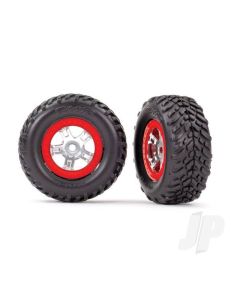 Tyres and wheels, assembled, glued (SCT satin chrome wheels, red beadlock style, SCT off-road racing Tyres, foam inserts) (1 each, right & left)