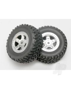 Tyres and wheels, assembled, glued (SCT satin chrome wheels, SCT off-road racing Tyres, foam inserts) (1 each, right & left)