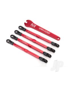 Toe links, Aluminium (red-anodised) (4) (assembled with rod ends and threaded inserts)