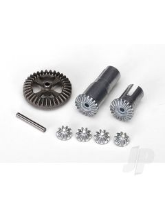 Gear Set, Differential, metal (output gears (2 pcs) / spider gears (4 pcs) / ring 35T (1pc) / 2x14.8mm pin (1pc))