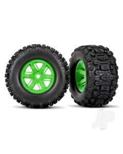 Tyres & wheels, assembled, glued (X-Maxx green wheels, Sledgehammer tires, foam inserts) (left & right) (2)