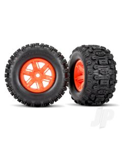 Tyres & wheels, assembled, glued (X-Maxx orange wheels, Sledgehammer tires, foam inserts) (left & right) (2)
