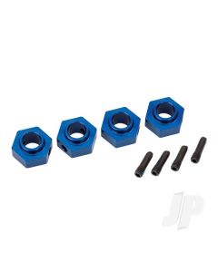 Wheel Hubs, 12mm hex, 6061-T6 aluminium (Blue-anodised) (4 pcs) / screw pin (4 pcs)