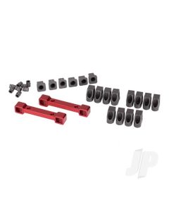 Mounts, suspension arms, aluminium (Red-anodised) (Front & Rear) / hinge pin retainers (12 pcs) / inserts (6 pcs)