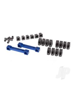 Mounts, suspension arms, aluminium (Blue-anodised) (Front & Rear) / hinge pin retainers (12 pcs) / inserts (6 pcs)