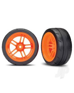 Tyres and wheels, assembled, glued (split-spoke orange wheels, 1.9" Response Tyres) (extra wide, rear) (2) (VXL rated)