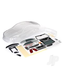 Body, Cadillac CTS-V (clear, requires painting) / decal sheet (includes side mirrors, spoiler, & mounting hardware)