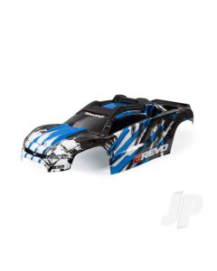 Body, E-Revo, blue / window, grille, lights decal sheet (assembled with front & rear body mounts and rear body support for clipless mounting)