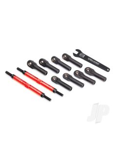 Toe links, E-Revo VXL (TUBES red-anodised, 7075-T6 Aluminium, stronger than titanium) (144mm) (2) / rod ends, assembled with steel hollow balls (8) / Aluminium wrench, 10mm (1)