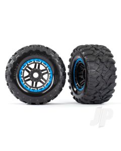 Tyres & wheels, assembled, glued (black, blue beadlock style wheels, Maxx MT Tyres, foam inserts) (2) (17mm splined) (TSM rated)
