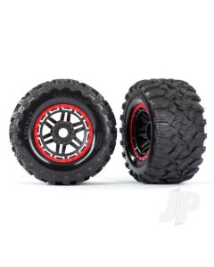 Tyres & wheels, assembled, glued (black, red beadlock style wheels, Maxx MT Tyres, foam inserts) (2) (17mm splined) (TSM rated)
