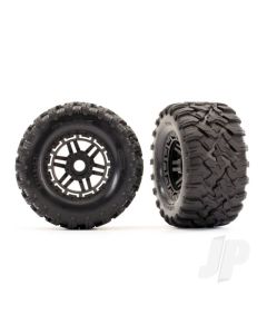 Tyres & wheels, assembled, glued (black wheels, Maxx All-Terrain Tyres, foam inserts) (2) (17mm splined) (TSM rated)