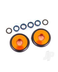 Wheels, wheelie bar, 6061-T6 aluminium (orange-anodised) (2)/ 5x8x2.5mm ball bearings (4)/ o-rings (2)/ 5x8x0.3mm TW (2)