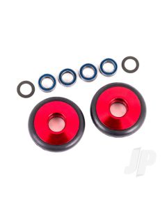Wheels, wheelie bar, 6061-T6 aluminium (red-anodised) (2)/ 5x8x2.5mm ball bearings (4)/ o-rings (2)/ 5x8x0.3mm TW (2)